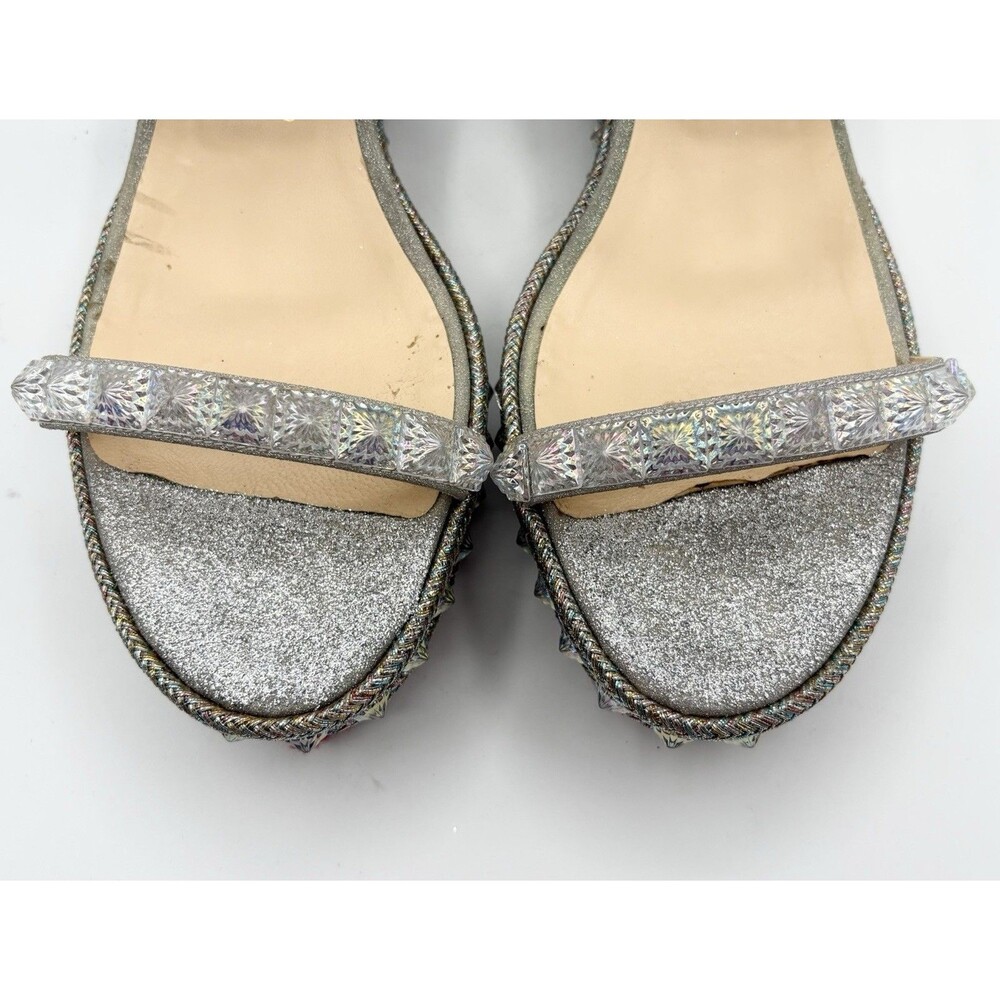 Christian Louboutin Cataclou 60 Silver Glitter Platform Sandals Wedges Sz EU 39 - Picture 7 of 13